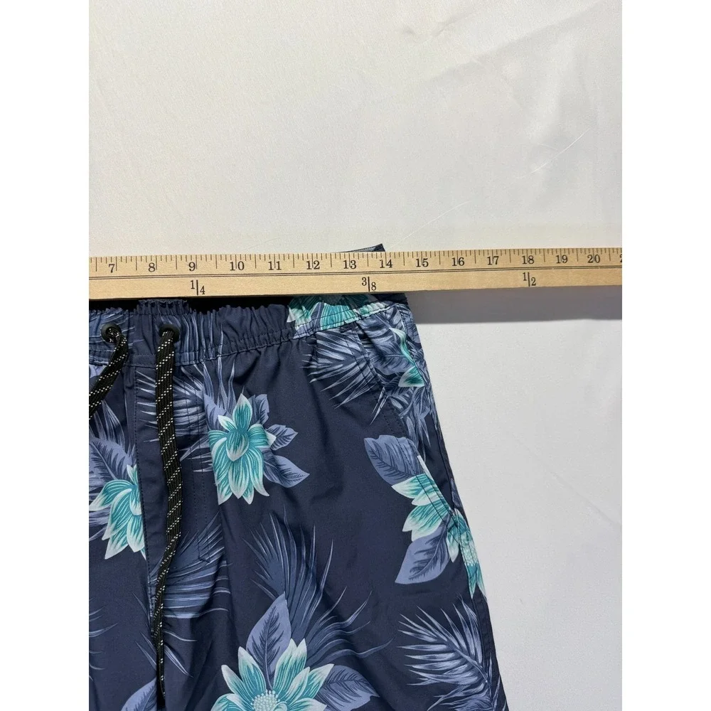 Hurley Volley Trunks Shorts Men Small Navy Blue Tropical Hibiscus Print Swimwear